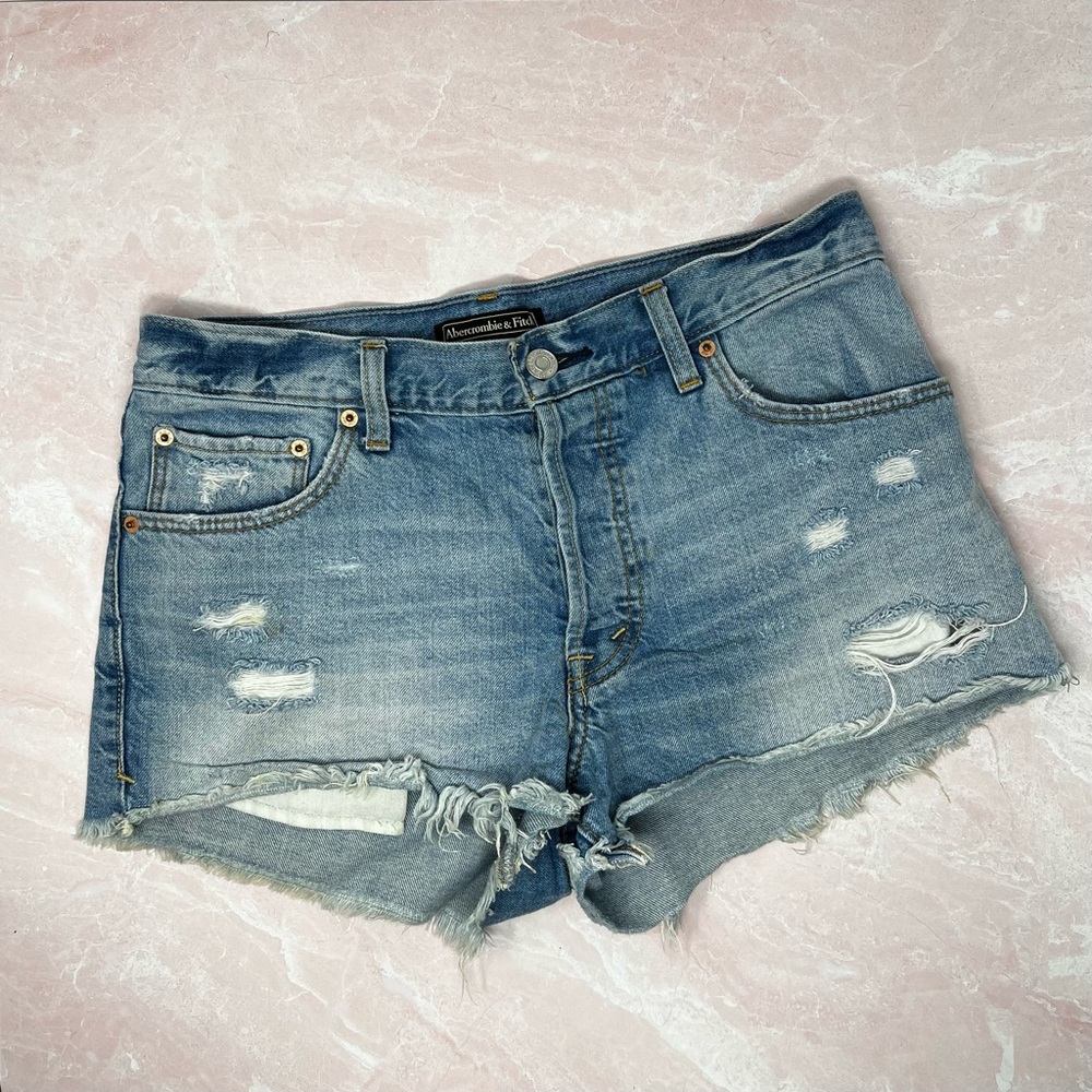 Abercrombie and Fitch Blue Distressed Denim Shorts Size 27